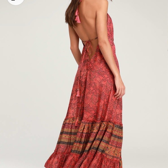 Raga Women’s Passion Struck Halter Maxi Pink Print Dress NWOT small excellent - Picture 3 of 14